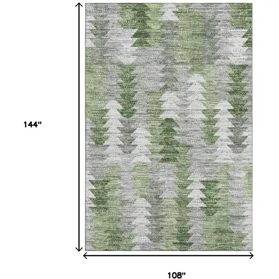 Green Ivory And Gray Geometric Washable Area Rug With UV Protection Photo 3