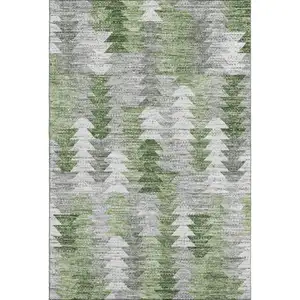 Photo of Green Ivory And Gray Geometric Washable Area Rug With UV Protection