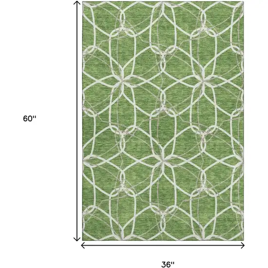Green Ivory And Gray Geometric Washable Area Rug With UV Protection Photo 9