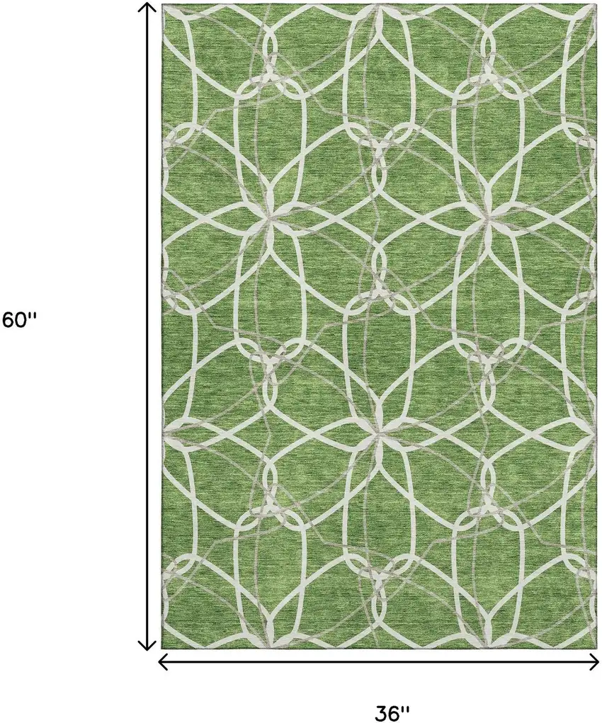 Green Ivory And Gray Geometric Washable Area Rug With UV Protection Photo 9