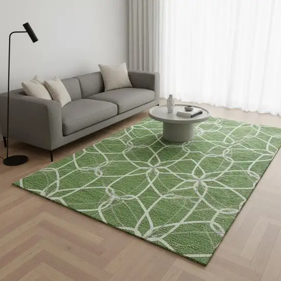 Green Ivory And Gray Geometric Washable Area Rug With UV Protection Photo 2