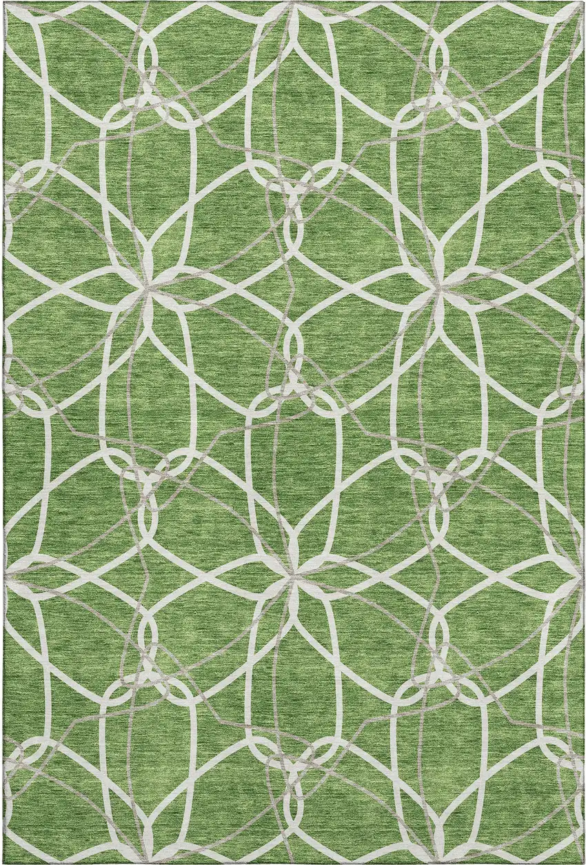Green Ivory And Gray Geometric Washable Area Rug With UV Protection Photo 1
