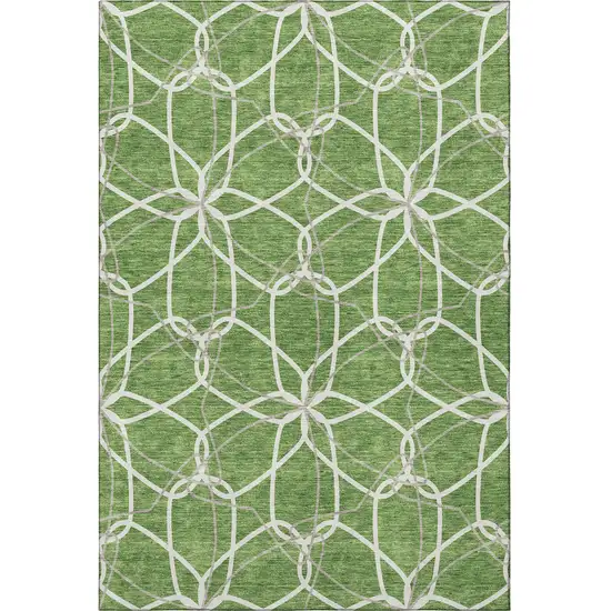 Green Ivory And Gray Geometric Washable Area Rug With UV Protection Photo 3