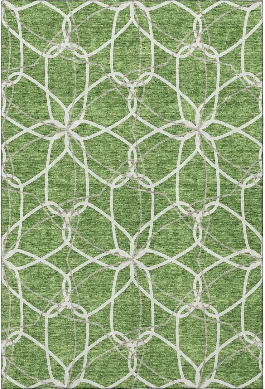 Green Ivory And Gray Geometric Washable Area Rug With UV Protection Photo 3