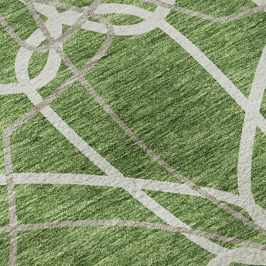 Green Ivory And Gray Geometric Washable Area Rug With UV Protection Photo 9