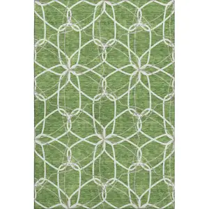 Photo of Green Ivory And Gray Geometric Washable Area Rug With UV Protection
