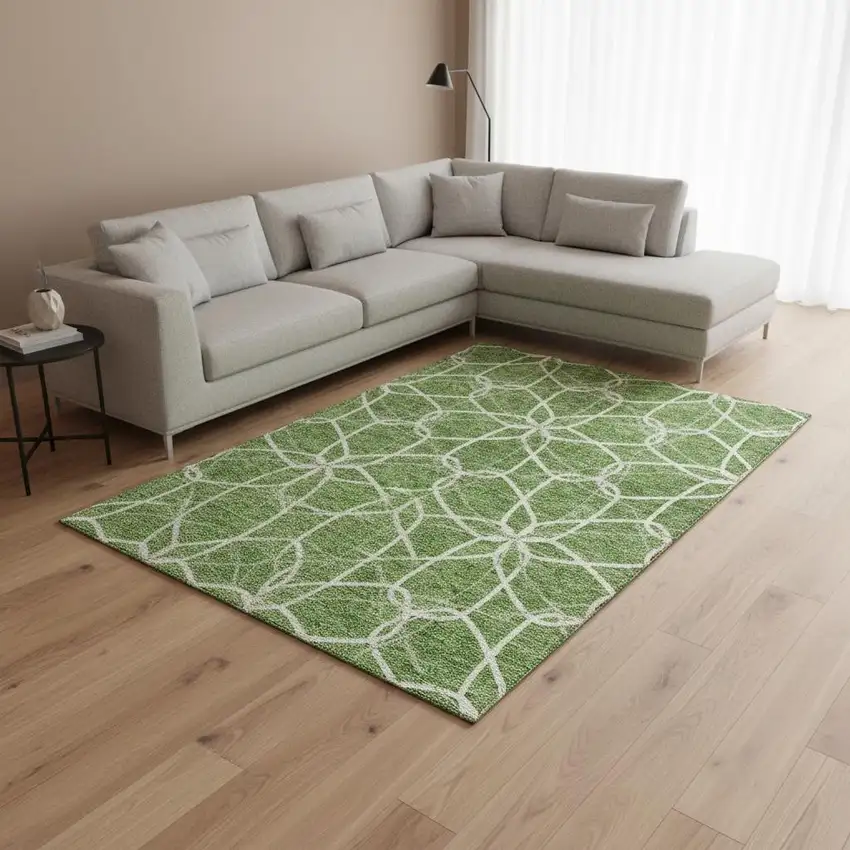 Green Ivory And Gray Geometric Washable Area Rug With UV Protection Photo 2