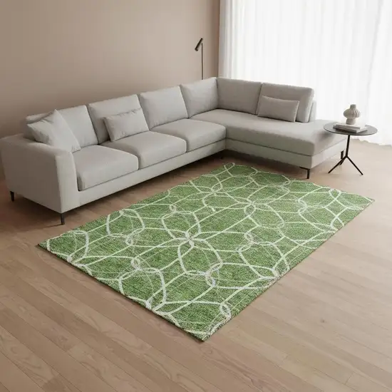 Green Ivory And Gray Geometric Washable Area Rug With UV Protection Photo 2