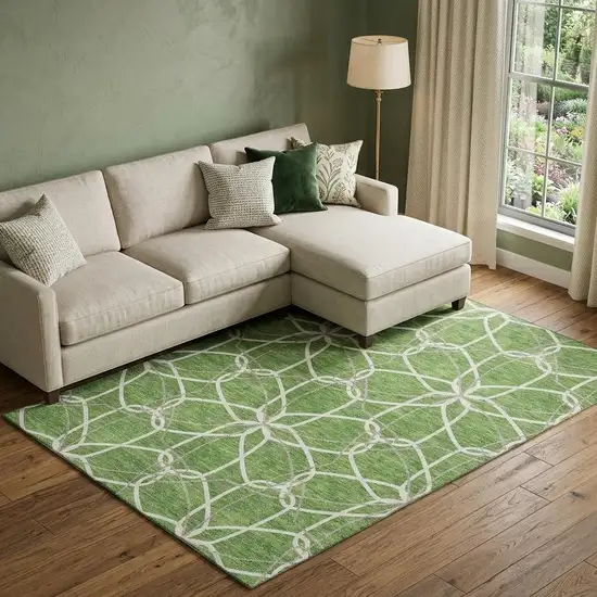 Green Ivory And Gray Geometric Washable Area Rug With UV Protection Photo 1