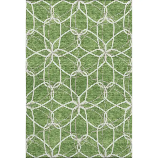 Green Ivory And Gray Geometric Washable Area Rug With UV Protection Photo 1