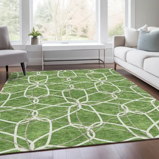 Green Ivory And Gray Geometric Washable Area Rug With UV Protection Photo 4
