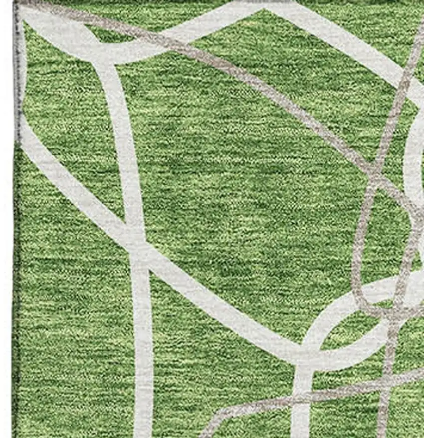Green Ivory And Gray Geometric Washable Area Rug With UV Protection Photo 3