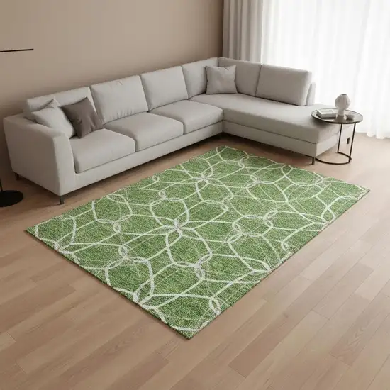 Green Ivory And Gray Geometric Washable Area Rug With UV Protection Photo 2