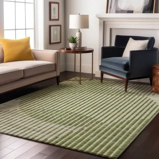 Green Ivory And Gray Geometric Washable Area Rug With UV Protection Photo 4