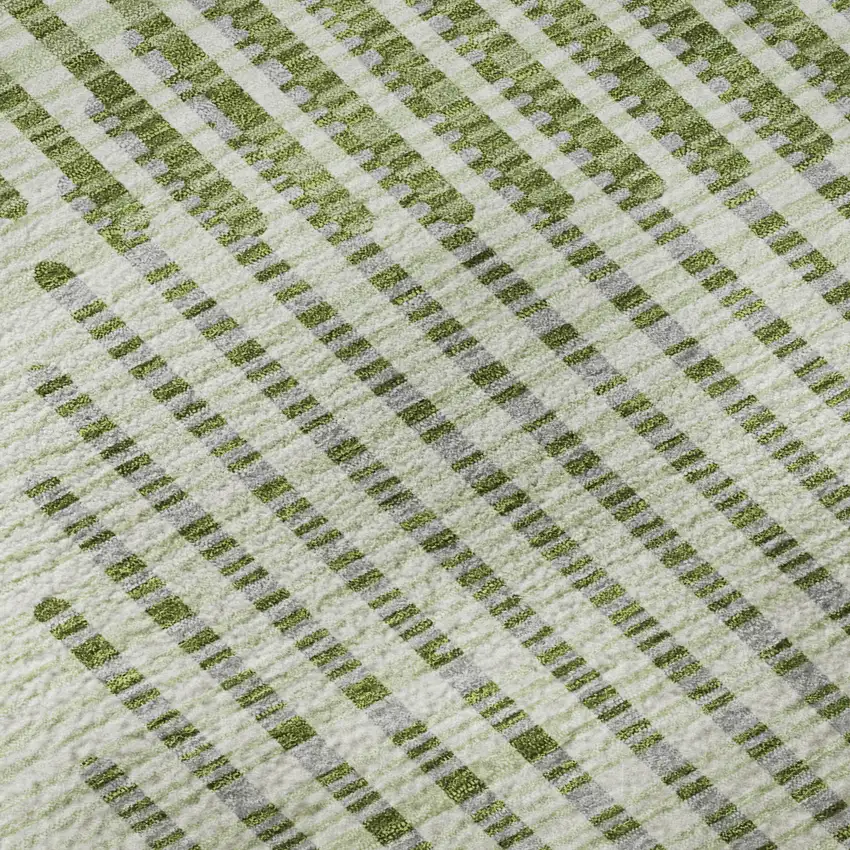 Green Ivory And Gray Geometric Washable Area Rug With UV Protection Photo 9