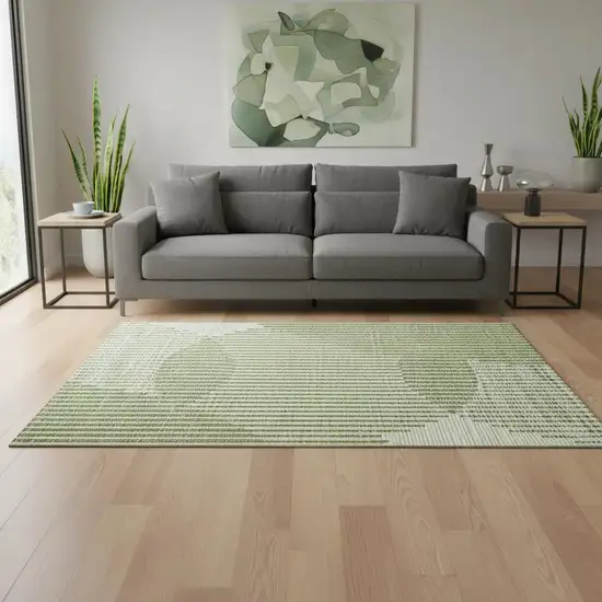 Green Ivory And Gray Geometric Washable Area Rug With UV Protection Photo 2