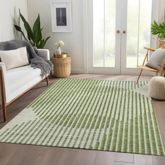 Green Ivory And Gray Geometric Washable Area Rug With UV Protection Photo 5