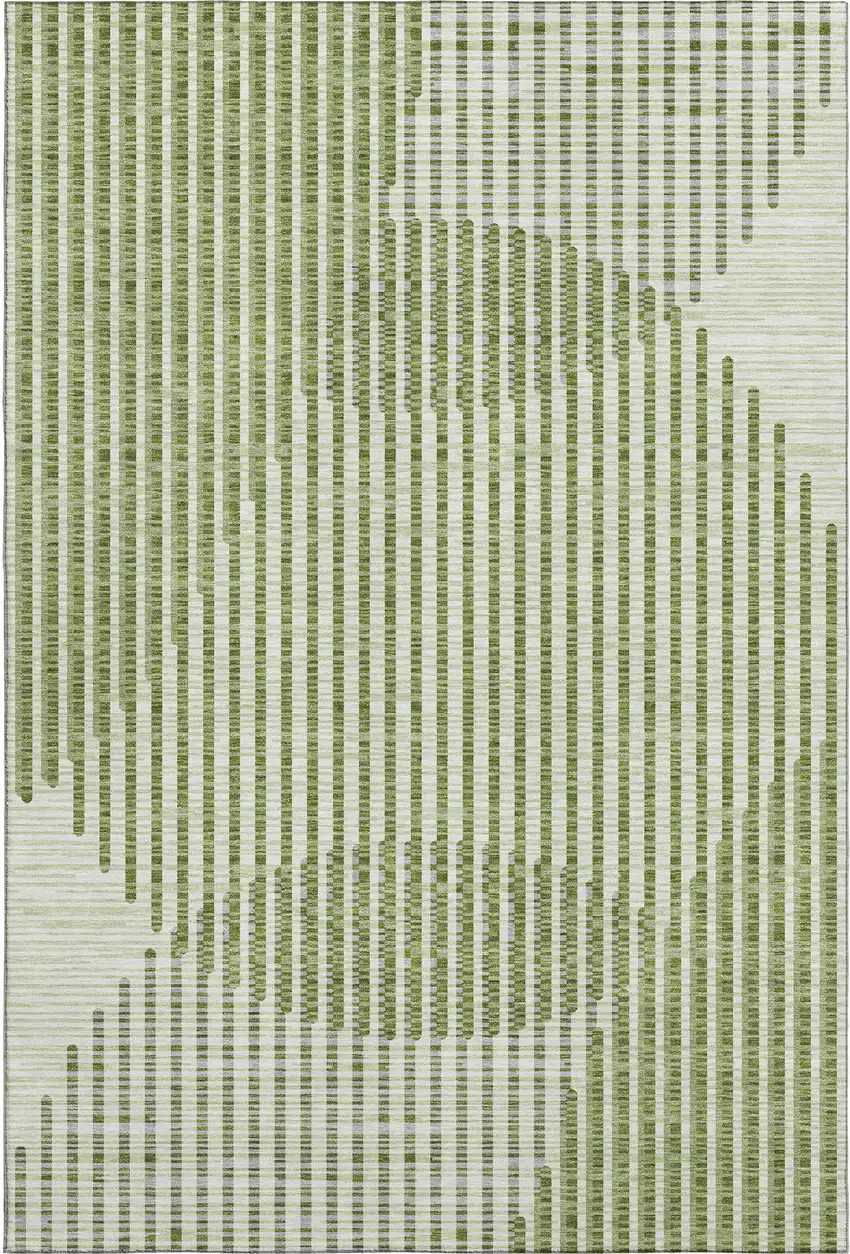 Green Ivory And Gray Geometric Washable Area Rug With UV Protection Photo 1