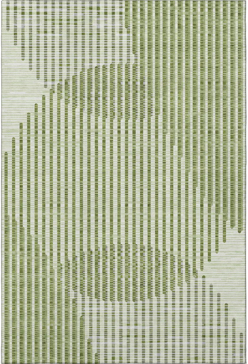 Green Ivory And Gray Geometric Washable Area Rug With UV Protection Photo 3