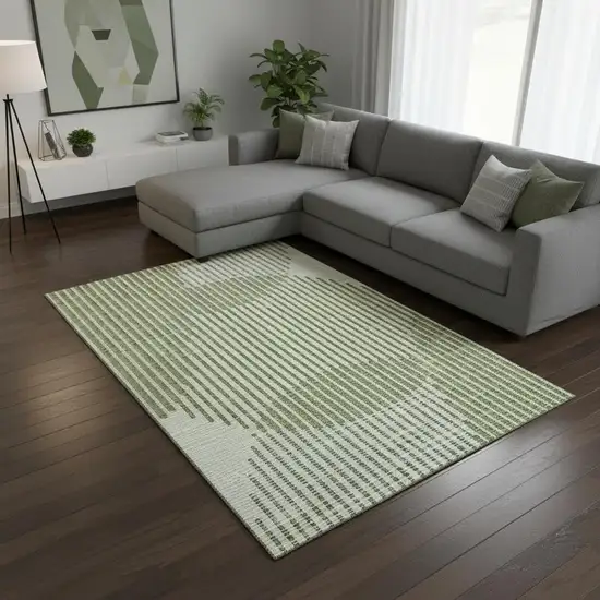 Green Ivory And Gray Geometric Washable Area Rug With UV Protection Photo 2