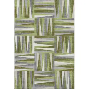 Photo of Green Ivory And Gray Geometric Washable Area Rug With UV Protection