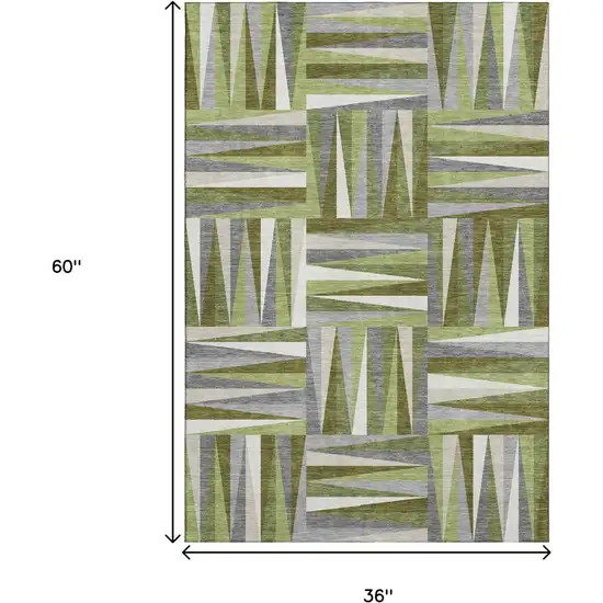 Green Ivory And Gray Geometric Washable Area Rug With UV Protection Photo 9