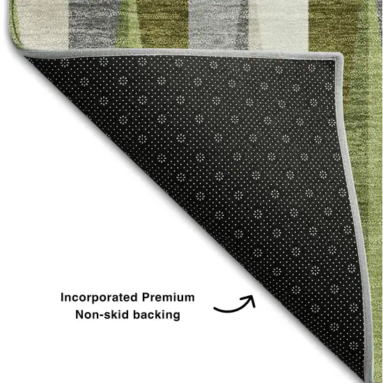 Green Ivory And Gray Geometric Washable Area Rug With UV Protection Photo 5
