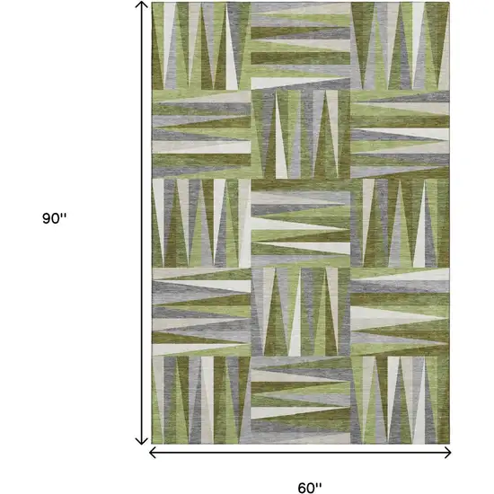 Green Ivory And Gray Geometric Washable Area Rug With UV Protection Photo 6