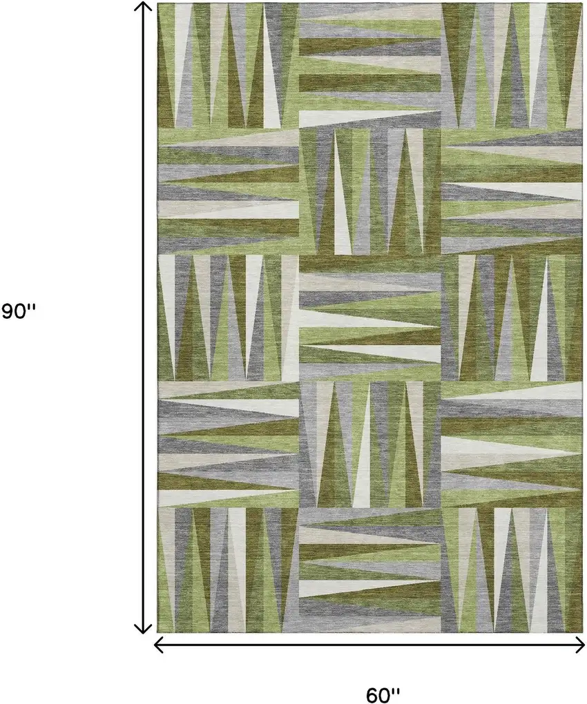 Green Ivory And Gray Geometric Washable Area Rug With UV Protection Photo 6