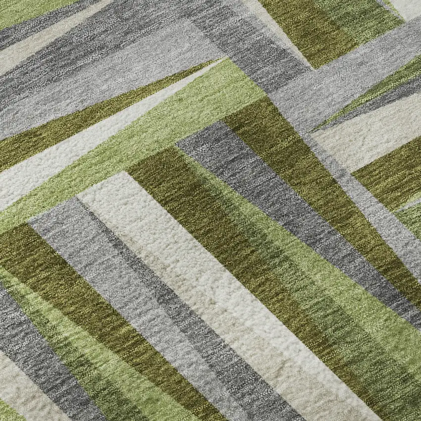 Green Ivory And Gray Geometric Washable Area Rug With UV Protection Photo 9
