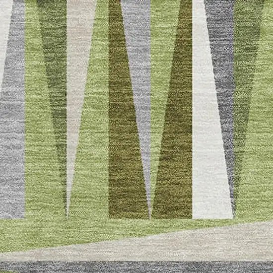 Green Ivory And Gray Geometric Washable Area Rug With UV Protection Photo 2