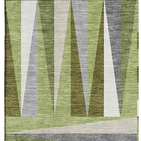 Green Ivory And Gray Geometric Washable Area Rug With UV Protection Photo 3