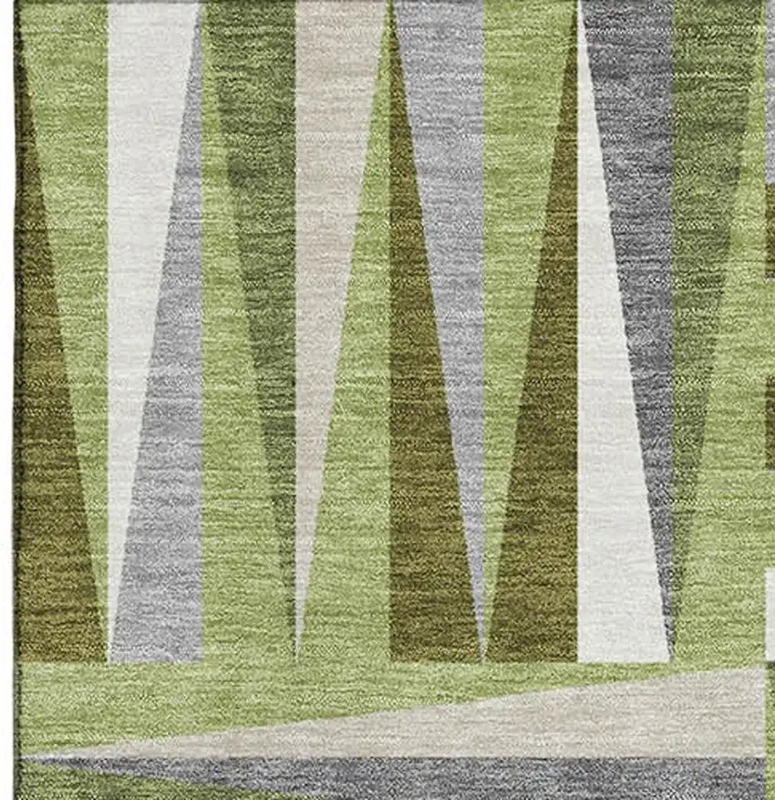 Green Ivory And Gray Geometric Washable Area Rug With UV Protection Photo 3