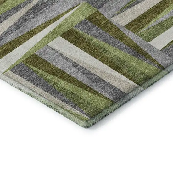 Green Ivory And Gray Geometric Washable Area Rug With UV Protection Photo 6