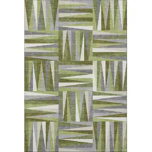 Photo of Green Ivory And Gray Geometric Washable Area Rug With UV Protection