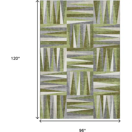 Green Ivory And Gray Geometric Washable Area Rug With UV Protection Photo 9