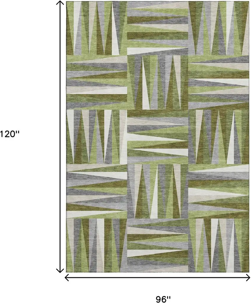 Green Ivory And Gray Geometric Washable Area Rug With UV Protection Photo 9