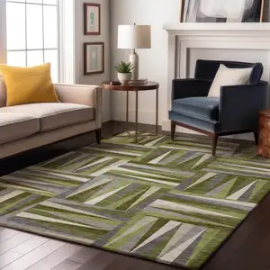Photo of Green Ivory And Gray Geometric Washable Area Rug With UV Protection