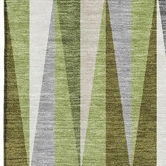 Green Ivory And Gray Geometric Washable Area Rug With UV Protection Photo 2