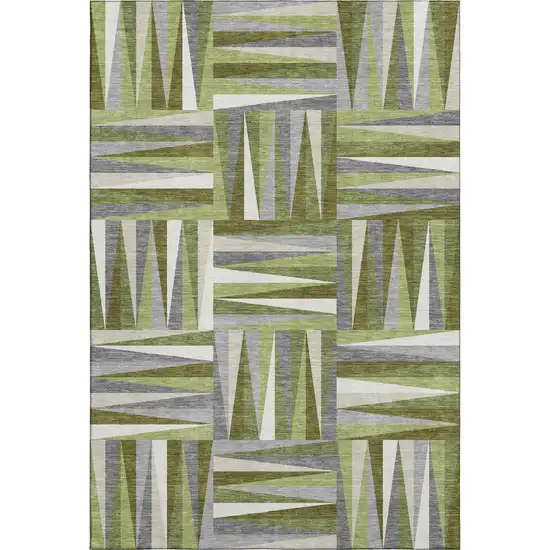 Green Ivory And Gray Geometric Washable Area Rug With UV Protection Photo 1
