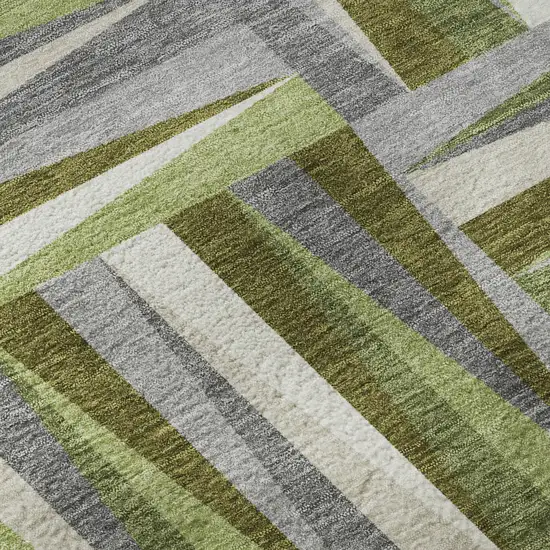 Green Ivory And Gray Geometric Washable Area Rug With UV Protection Photo 9