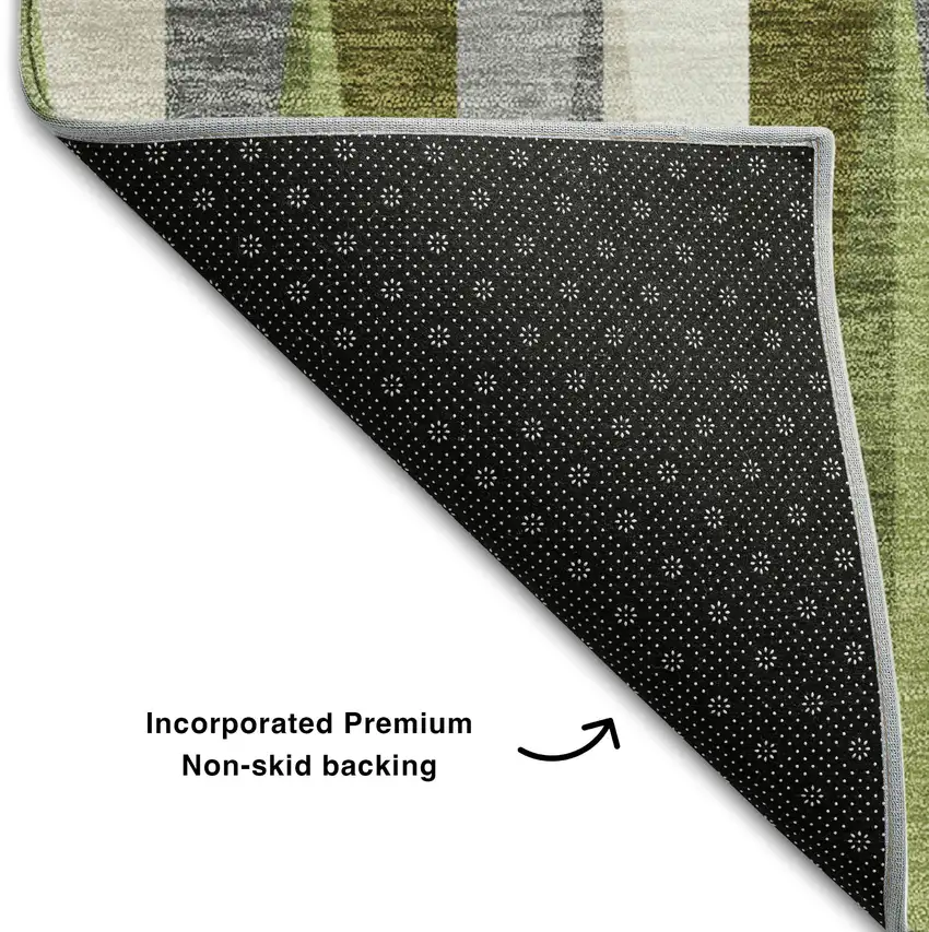 Green Ivory And Gray Geometric Washable Area Rug With UV Protection Photo 6