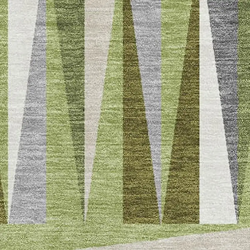 Green Ivory And Gray Geometric Washable Area Rug With UV Protection Photo 2