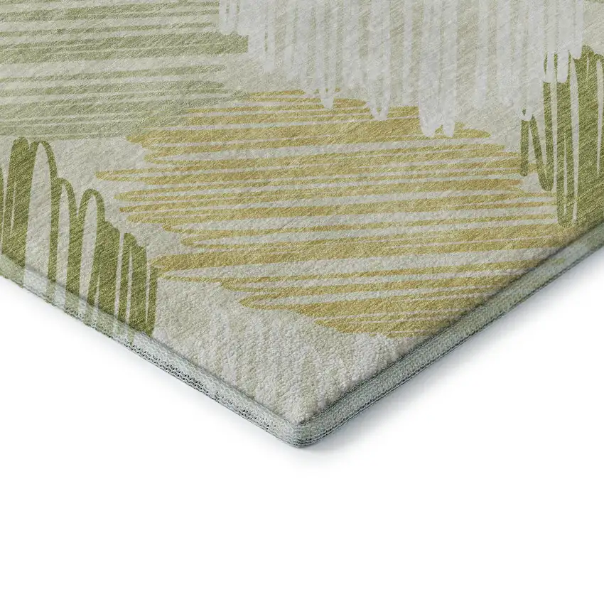 Green Ivory And Gray Geometric Washable Area Rug With UV Protection Photo 8