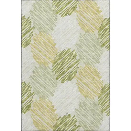 Green Ivory And Gray Geometric Washable Area Rug With UV Protection Photo 1