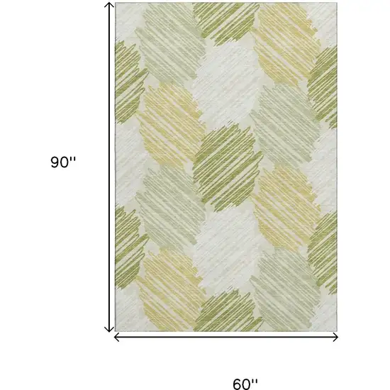 Green Ivory And Gray Geometric Washable Area Rug With UV Protection Photo 9