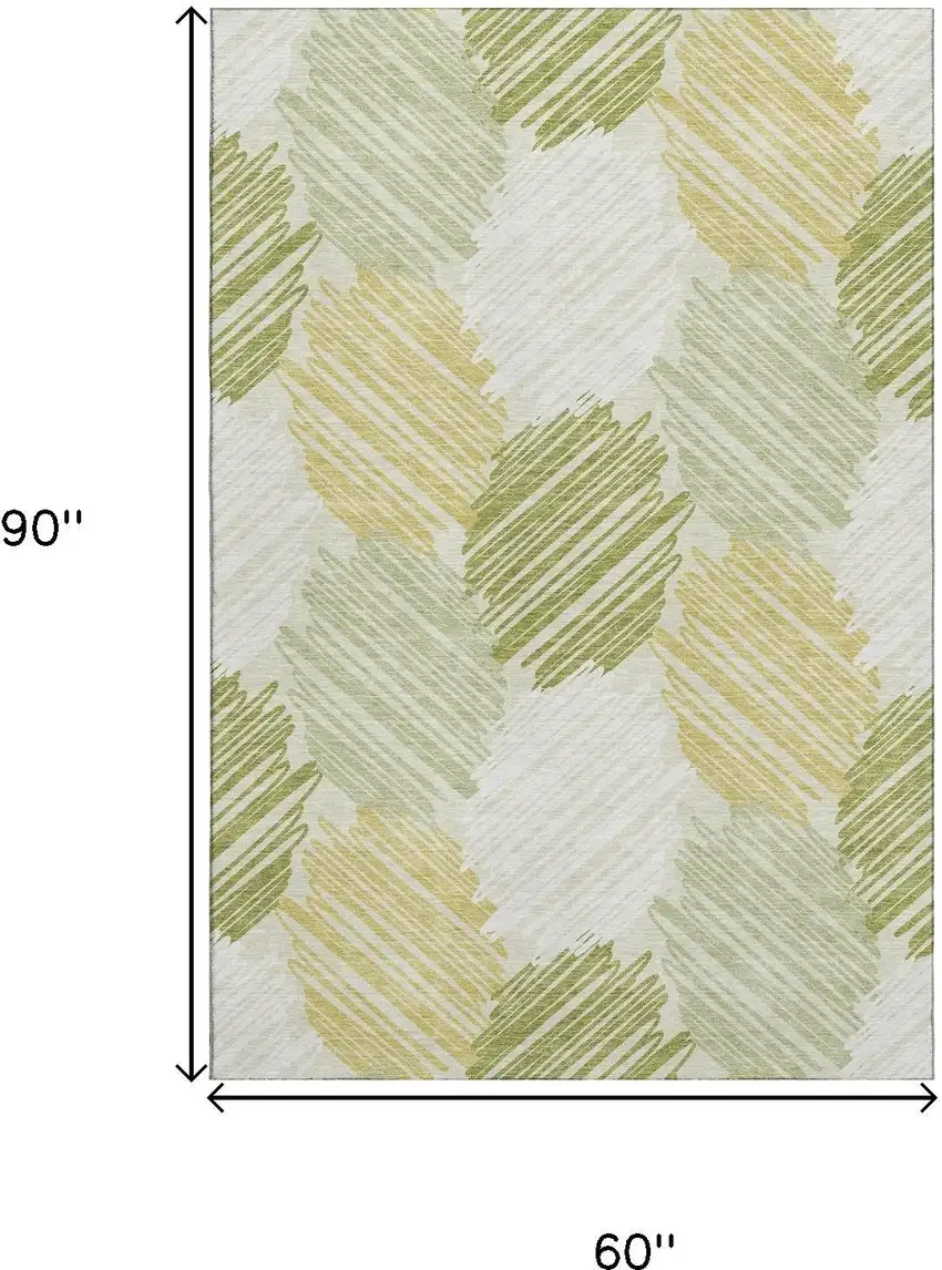 Green Ivory And Gray Geometric Washable Area Rug With UV Protection Photo 9