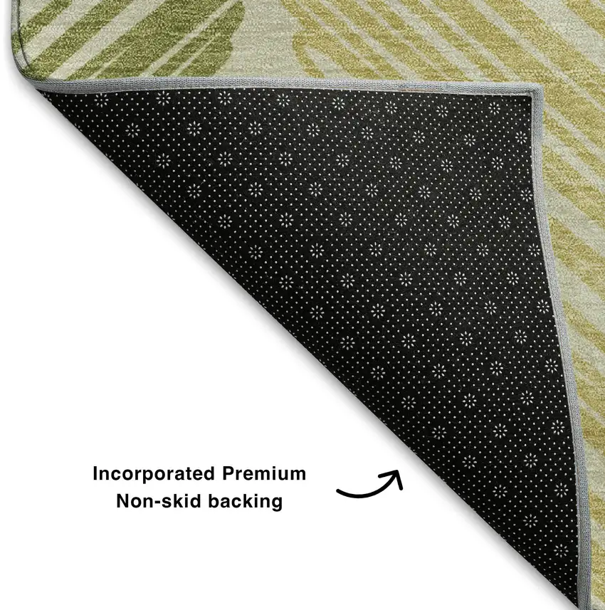Green Ivory And Gray Geometric Washable Area Rug With UV Protection Photo 7