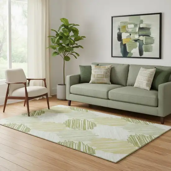 Green Ivory And Gray Geometric Washable Area Rug With UV Protection Photo 2