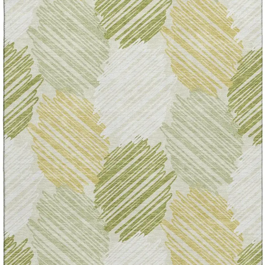 Green Ivory And Gray Geometric Washable Area Rug With UV Protection Photo 4